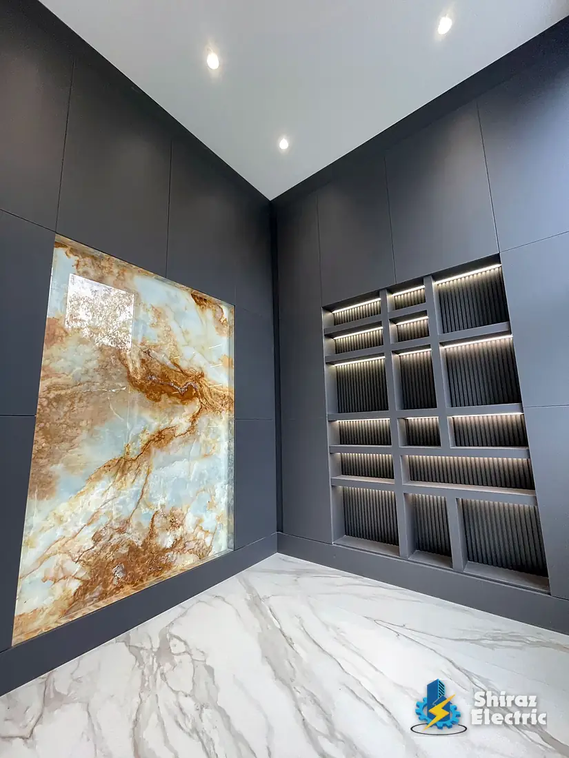 Backlit stone feature wall